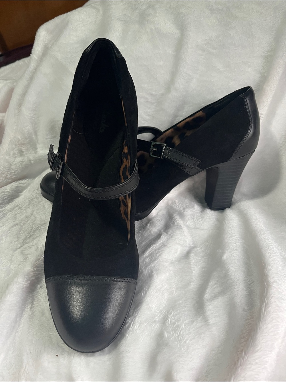 Clarks Black Mary Jane Block Heel Pumps